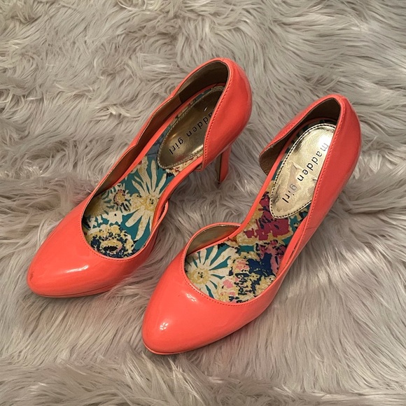 Sz 9 Peachy Orange Patent Leather Madden Girl “Unite” Stilettos 👠 - Picture 5 of 12